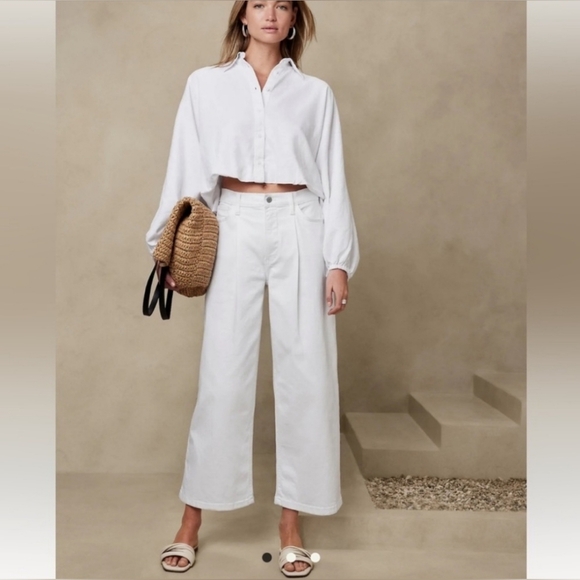 Banana Republic Pants - Banana Republic High-Rise Eide-Leg Crop Pants White Size 30